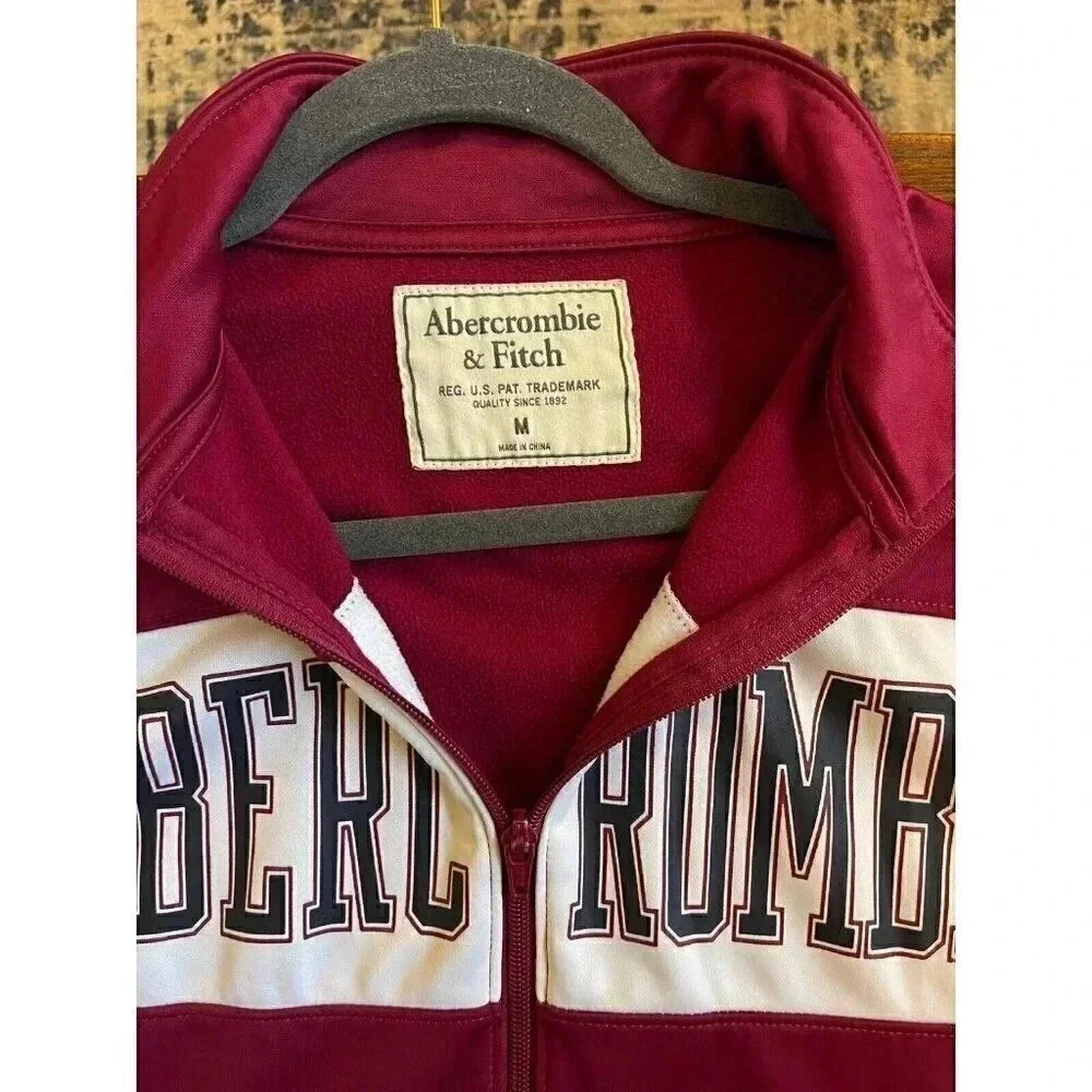 Abercrombie‎ & Fitch Full Zip Track Jacket Burgundy Athletic Warm Up Top Y2K